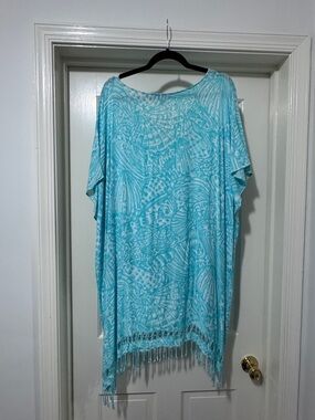 Lilly Pulitzer Turquoise Shell-Print Swim Coverup size L/XL